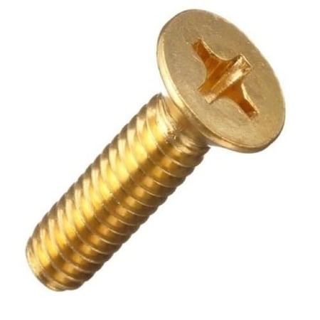 1/4-20 X 1/2 In Phillips Flat Machine Screw, Plain Brass Plated, 100 PK